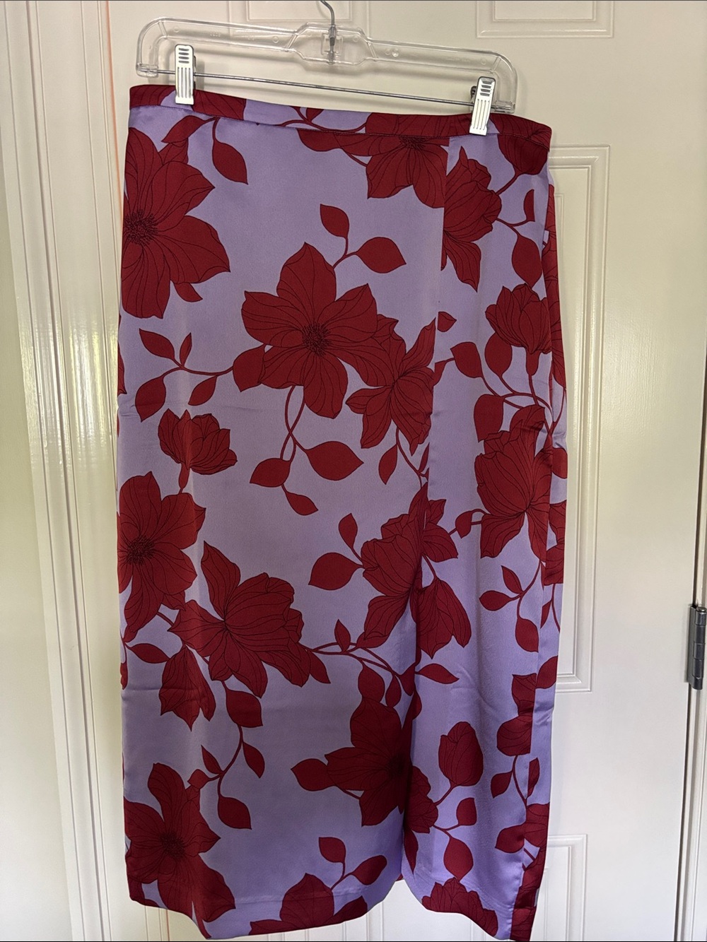 Ann Taylor Lavender Midi Skirt with Red Floral Print